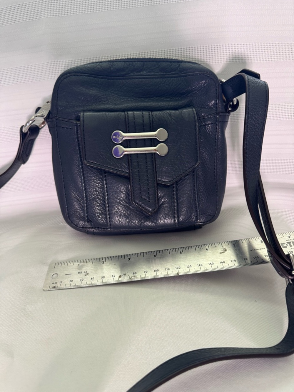 Lauren Ralph Lauren Black Leather Small Crossbody with Silver Accent